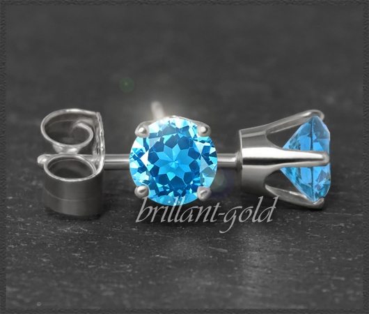 Ohrstecker 585 Gold, Topas aquamarin-blau 4,5,6,7mm